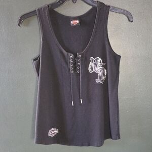 Harley-Davidson Black Graphic Lace-Up Tank Top